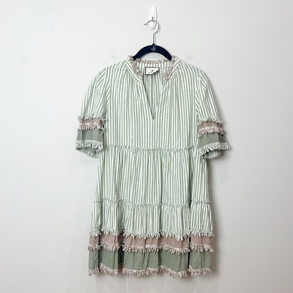Tuckernuck Crawford Dress Cotswold Stripe Sage Fringe - Picture 2 of 7
